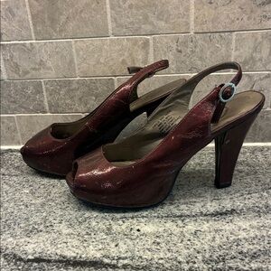 Candie's Wine Peep-Toe Slingback Heels